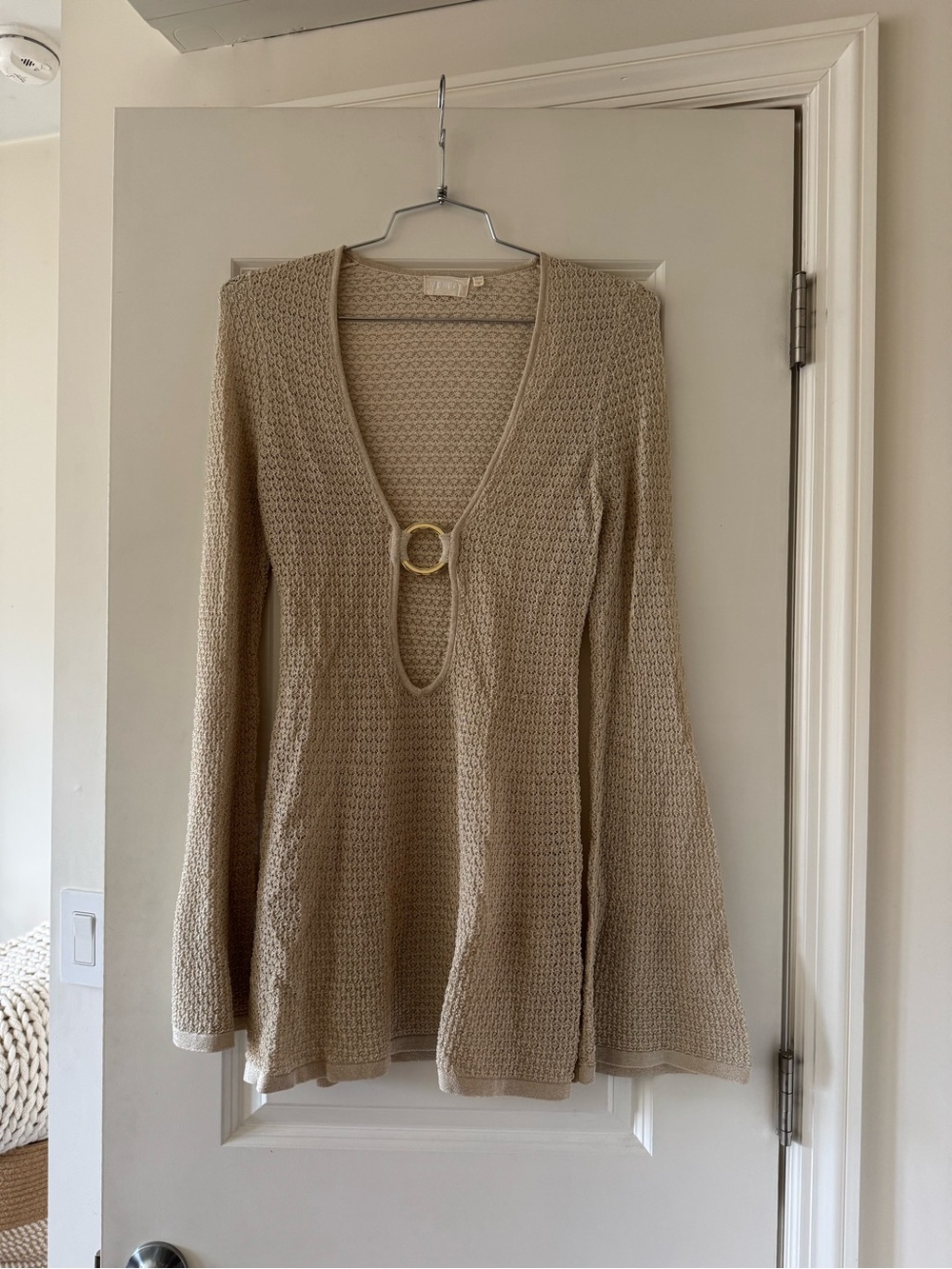Monday Swimwear Beige Crochet Swim Coverup with O-Ring Detail